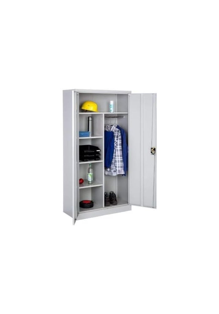 MAF furniture خزانة تخزين فولاذية MAF مع رفوف وعامود تعليق، 185H x 90W x 40D سم، رمادي، قابلة للقفل - Image 4